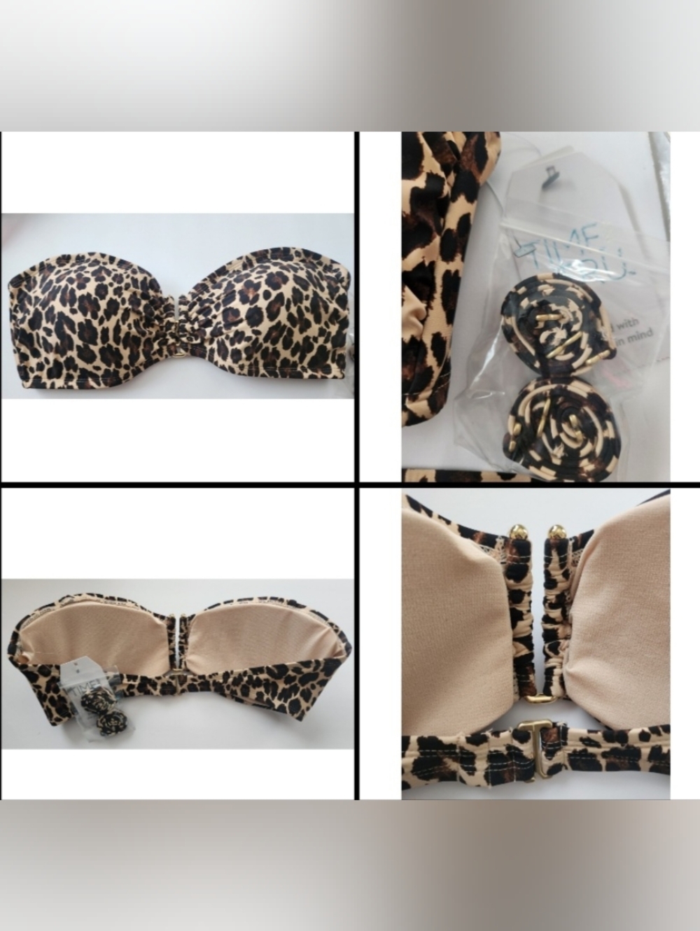 M L XL Time and Tru Bandeau Bikini Top Leopard Print